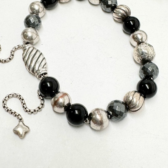 David Yurman .925 Elements 8mm Black Onyx Hematite Bead Bracelet - Picture 3 of 6